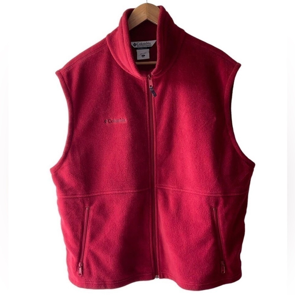 Columbia Red Full Zip Fleece Vest Sz Medium